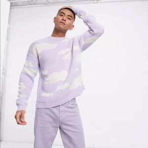 ASOS DESIGN oversized knitted jumper with cloud design in lilac